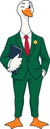 PropertyGoose mascot in a green suit with a daffodil pin, Wales
